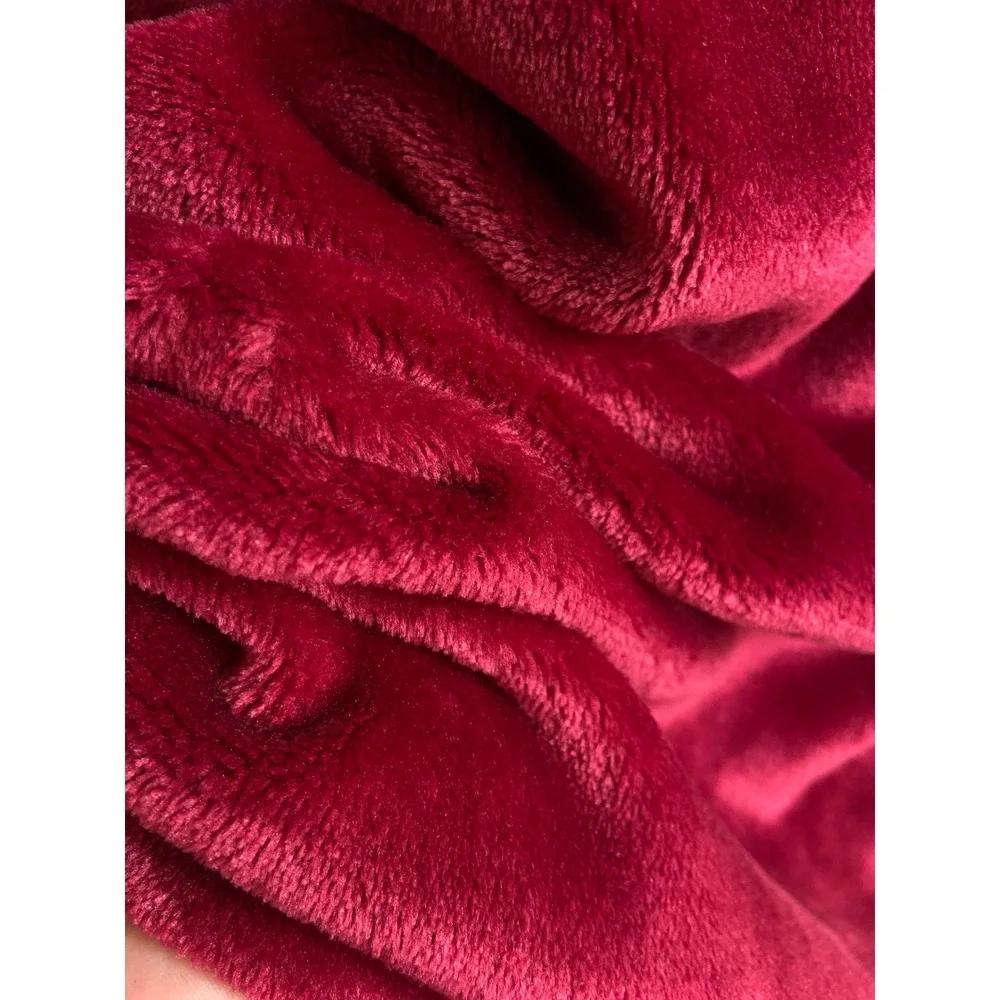 Adrienne Landau Womens Red Faux Fur Trim Plush Fleece‎ Long Robe M/L Loungewear